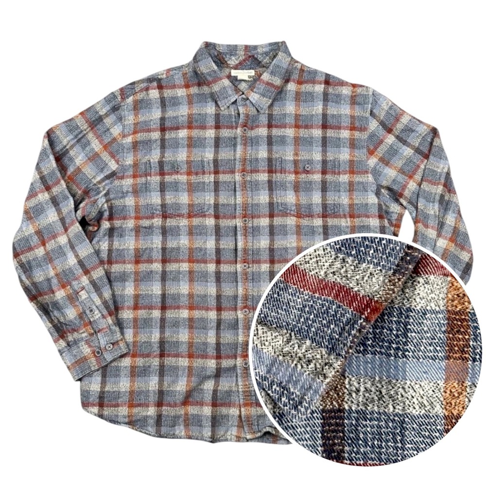 Carbon2Cobalt Flannel Shirt Mens XL Blue Orange Plaid Cotton Button‎ Down